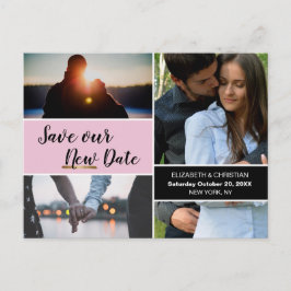 Pink Rette unser neues Datum Foto Collage Hochzeit Postkarte
