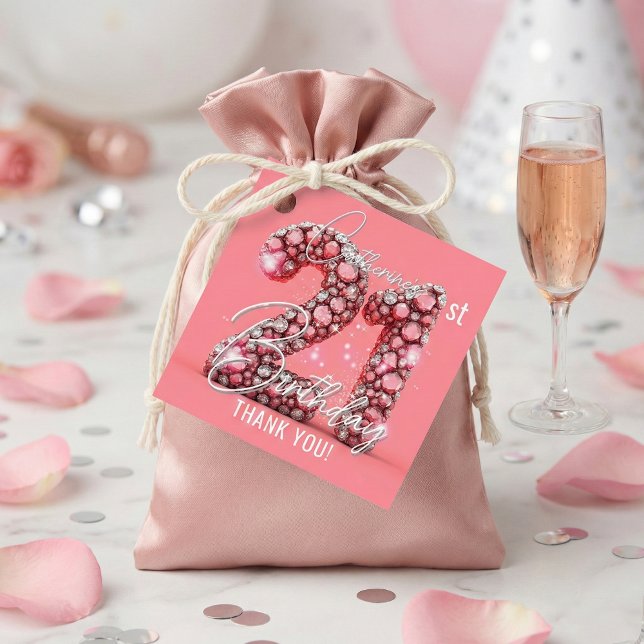Pink Rhinestone Jewel 21st Birthday Thank You Geschenkanhänger (Von Creator hochgeladen)