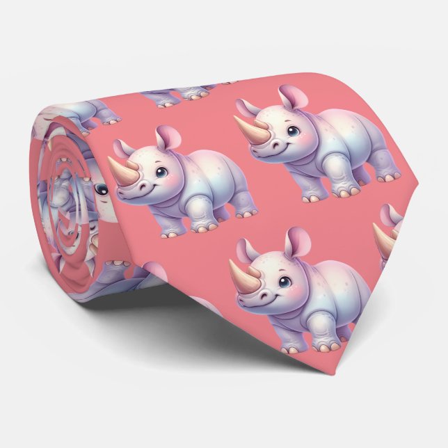 Pink Rhino Rhinoceros Rhinos Kawaii Niedlich Neck  Krawatte (Gerollt)