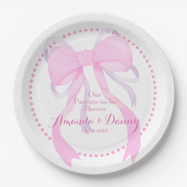 Pink Ribbon Baby Boy Shower  Pappteller (Vorderseite)