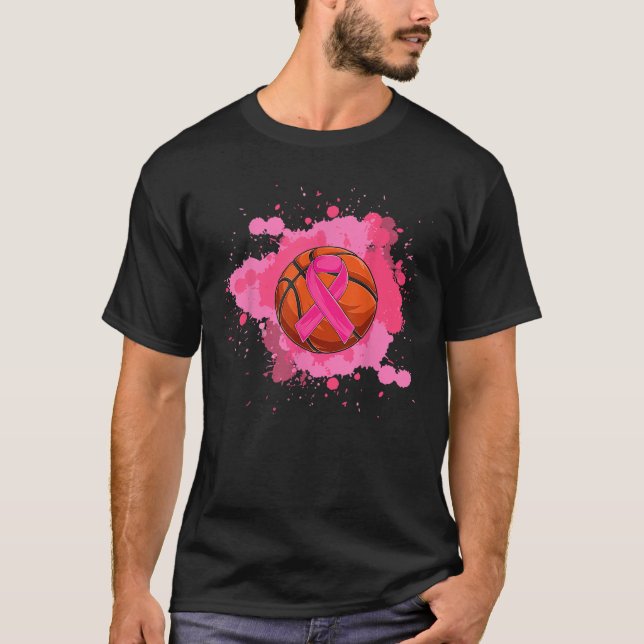 Pink Ribbon Basketball Brustkrebs Bewusstsein T T-Shirt (Vorderseite)