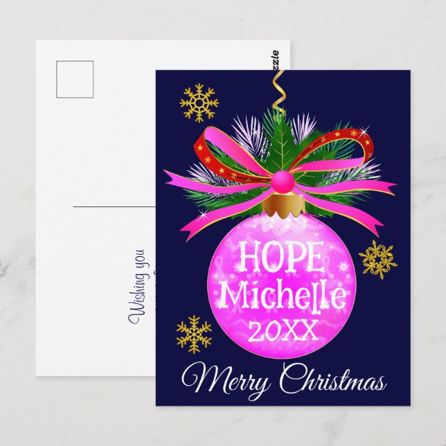 Pink Ribbon Bauble Postkarte (Vorne/Hinten)