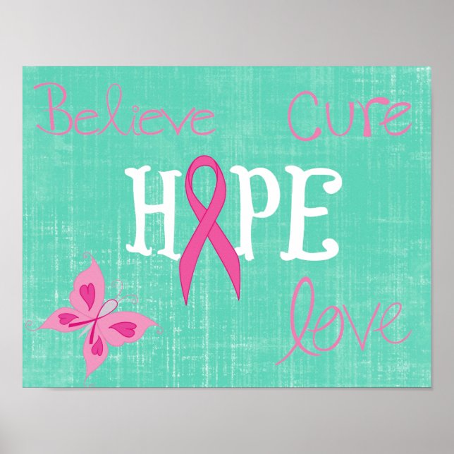 Pink Ribbon Bewusstsein Inspiration Wörter Poster (Vorne)