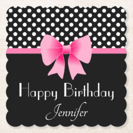 Pink Ribbon Black & White Polka Dots Geburtstag Untersetzer