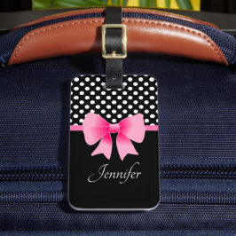 Pink Ribbon Black & White Polka Dots Gepäckanhänger