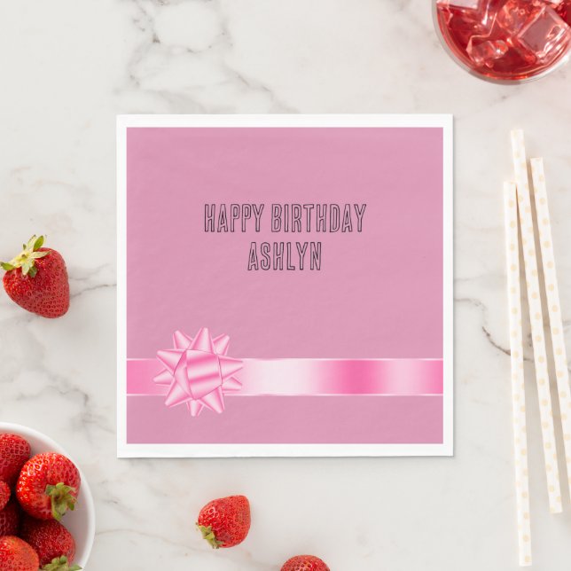 Pink Ribbon Bow Geburtstag Serviette (Beispiel)