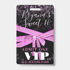 Pink Ribbon Bow Sweet 16 Party VIP Pass Ausweis