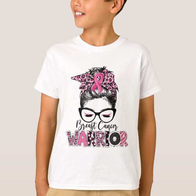 Pink Ribbon Breast Cancer Awareness Warrior Messy T-Shirt (Vorderseite)