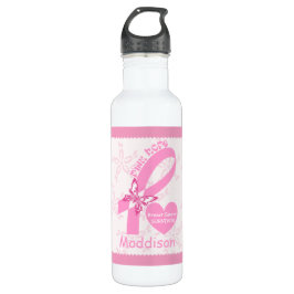 Pink Ribbon Breast Cancer survivor & pink border Edelstahlflasche