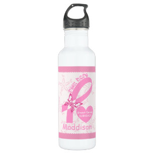 Pink Ribbon Breast Cancer survivor & pink border Edelstahlflasche