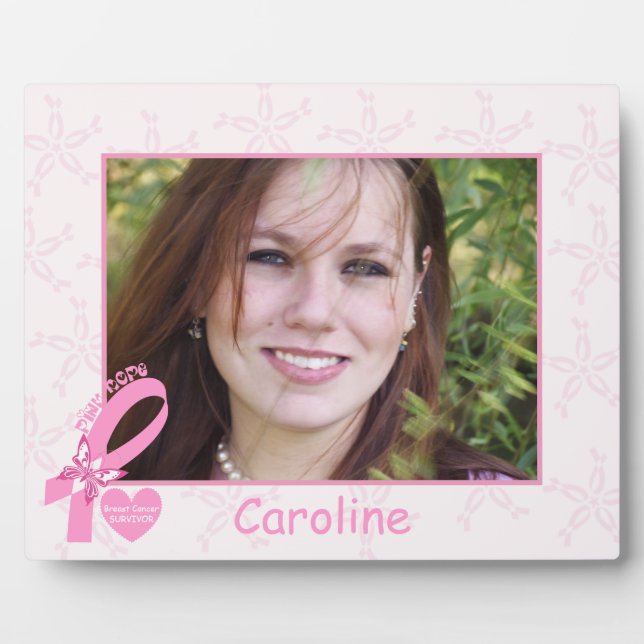 Pink Ribbon Breast Cancer survivor & pink border Fotoplatte (Vorderseite)
