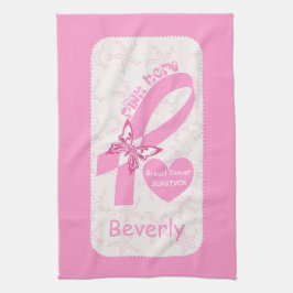 Pink Ribbon Breast Cancer survivor & pink border Geschirrtuch