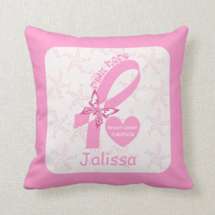 Pink Ribbon Breast Cancer survivor & pink border Kissen