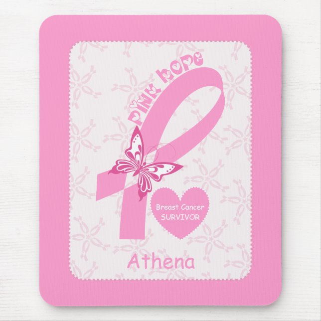 Pink Ribbon Breast Cancer survivor & pink border Mousepad (Vorne)