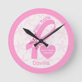 Pink Ribbon Breast Cancer survivor & pink border Runde Wanduhr