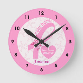 Pink Ribbon Breast Cancer survivor & pink border Runde Wanduhr