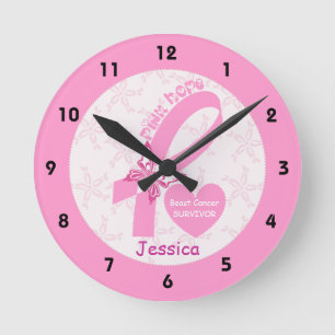 Pink Ribbon Breast Cancer survivor & pink border Runde Wanduhr