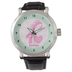 Pink Ribbon Breast Cancer überlebt, mint border Armbanduhr