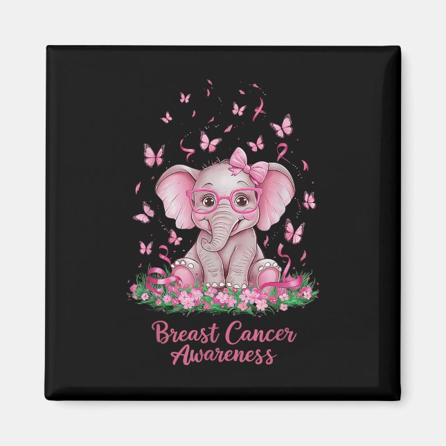 Pink Ribbon Brustkrebs Bewusstsein Kur Elephant Magnet (Vorne)