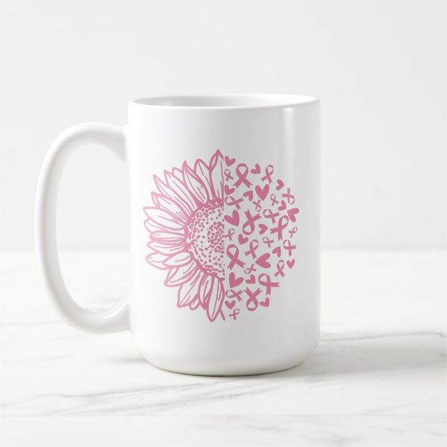 Pink Ribbon Brustkrebs Bewusstsein Sonnenblume Kaffeetasse (Links)