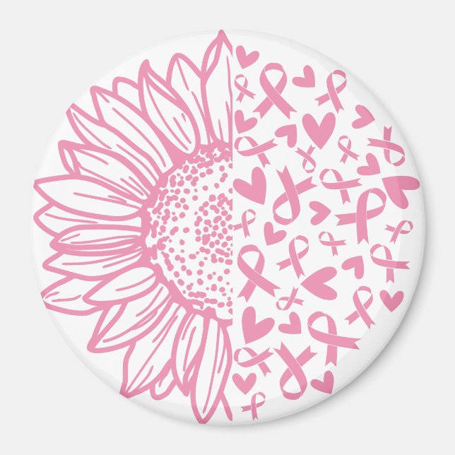 Pink Ribbon Brustkrebs Bewusstsein Sonnenblume Magnet (Vorne)