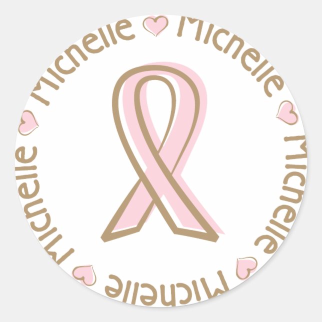 Pink Ribbon Brustkrebs Name Michelle Runder Aufkleber (Vorderseite)