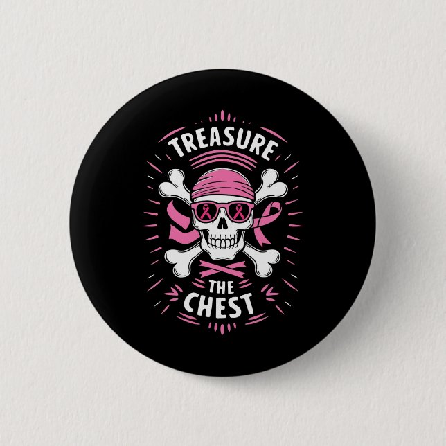 Pink Ribbon Brustkrebs Pirate Schatz Die Schere Button (Vorderseite)