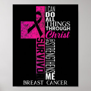 Pink Ribbon Brustkrebs Überleben Christliches Kreu Poster