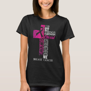 Pink Ribbon Brustkrebs Überleben Christliches Kreu T-Shirt