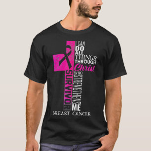 Pink Ribbon Brustkrebs Überleben Christliches Kreu T-Shirt