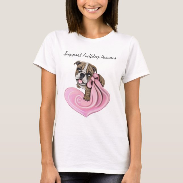 Pink Ribbon Bulldog Puppy-Beispiel Wohltätigkeit-S T-Shirt (Vorderseite)