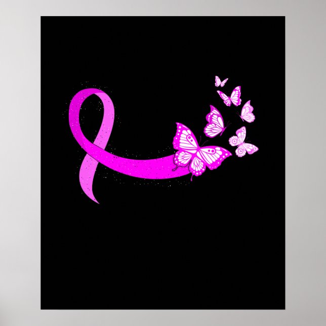 Pink Ribbon Butterfly Brustkrebs Bewusstsein Poster (Vorne)