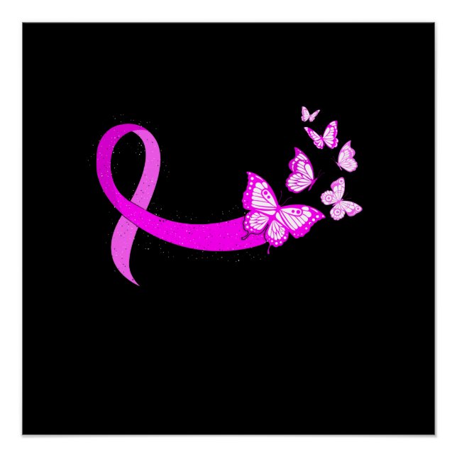 Pink Ribbon Butterfly Brustkrebs Bewusstsein Poster (Vorderseite)
