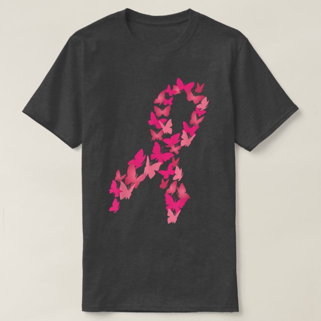 Pink Ribbon Butterfly Niedliches Brustkrebs-Bewuss T-Shirt (Design vorne)