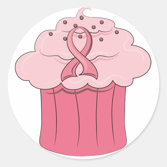 Pink Ribbon Cupcake Brustkrebs Runder Aufkleber (Vorderseite)