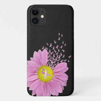 Pink Ribbon-Daisy auf schwarzem Leder Case-Mate iPhone Hülle