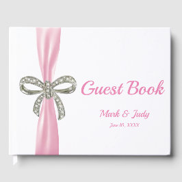 Pink Ribbon Diamond Bow Wedding Gästebuch