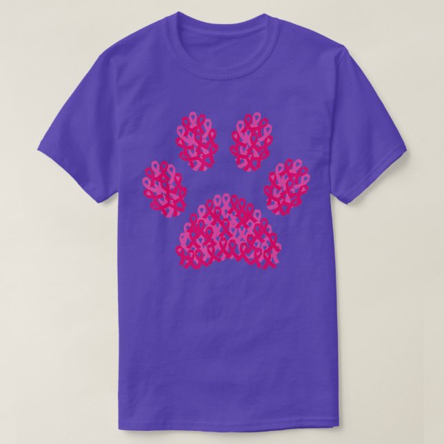 Pink Ribbon Dog Paw Print Breast Cancer Awareness T-Shirt (Design vorne)