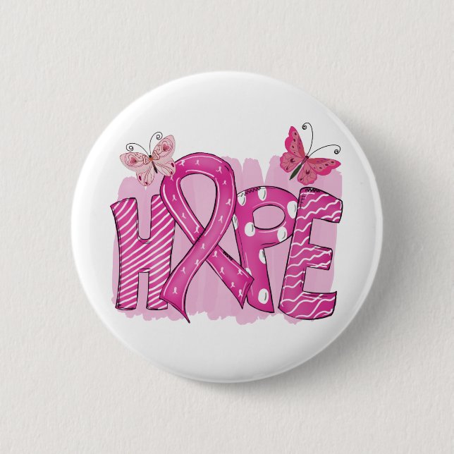 Pink Ribbon Fighter Hope Butterfly Brustkrebs Button (Vorderseite)