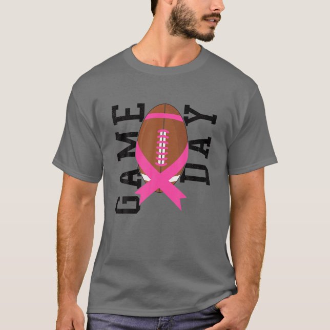 Pink Ribbon Football Game Day Breast Cancer Awaren T-Shirt (Vorderseite)