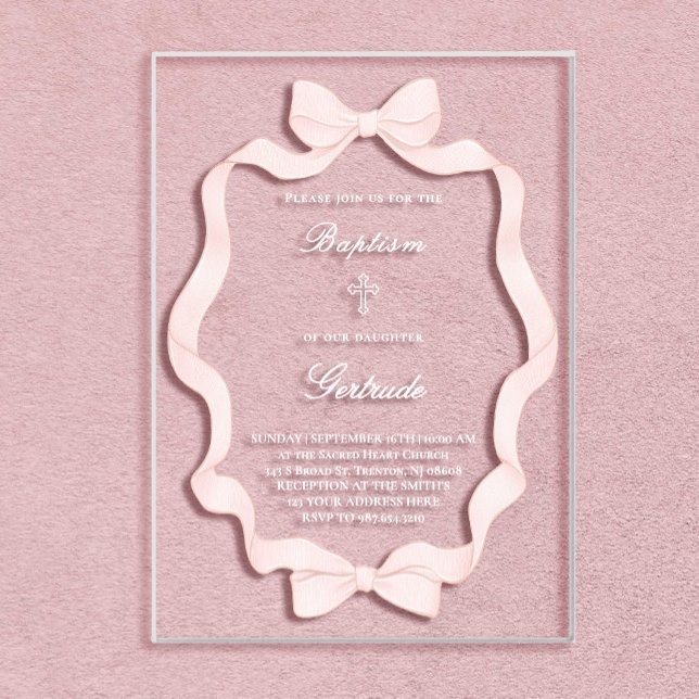  pink ribbon frame Baptism  Acryleinladungen (Von Creator hochgeladen)