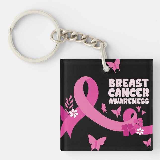 Pink Ribbon Frauen Krebs Brustkrebs Bewusstsein Schlüsselanhänger (Vorderseite)