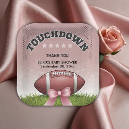 Pink Ribbon Fußball Touchdown Baby Dusche Pappteller