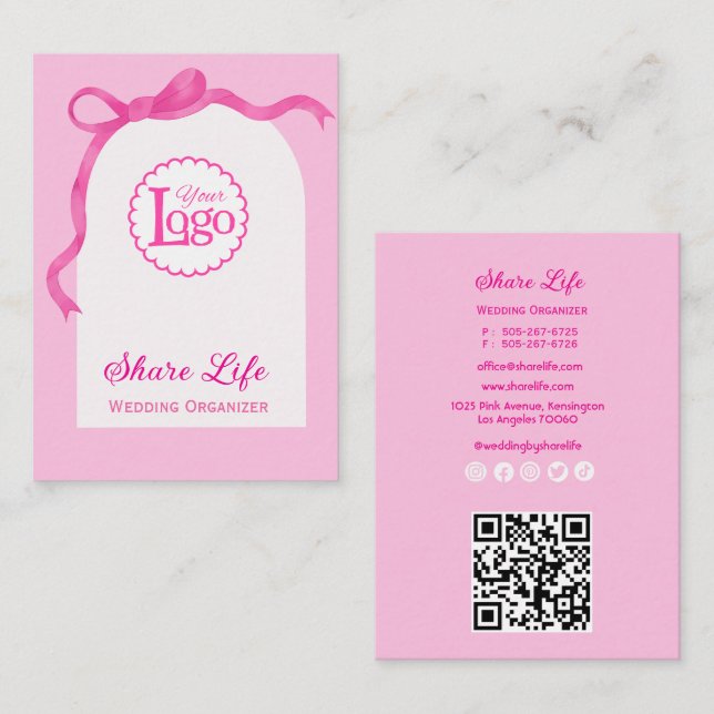 Pink Ribbon Gate Wedding Organizer Business Card Visitenkarte (Vorne/Hinten)