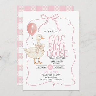PINK Ribbon Gingham Eine Alberne Gans Geburtstag Einladung