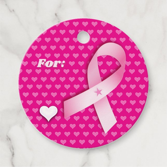 Pink Ribbon & Herz Brustkrebs Aufklärungsgeschenk Geschenkanhänger (Vorderseite)