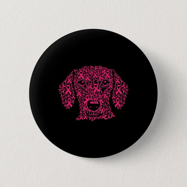 Pink Ribbon Hund Lover Inspiration Brustkrebs Button (Vorderseite)