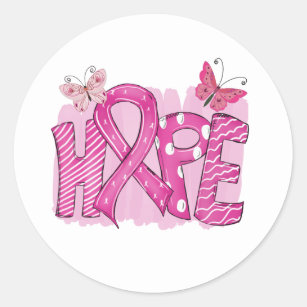 Pink Ribbon Kampfschmetterling Hoffnung Brustkrebs Runder Aufkleber