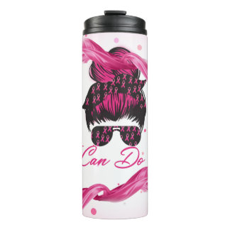 Pink Ribbon Messy Bun ich kann es tun Thermosbecher