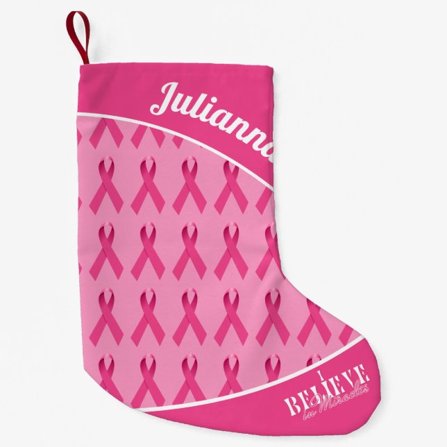 Pink Ribbon Muster Ich glaube an Wunder Kleiner Weihnachtsstrumpf (Vorderseite)